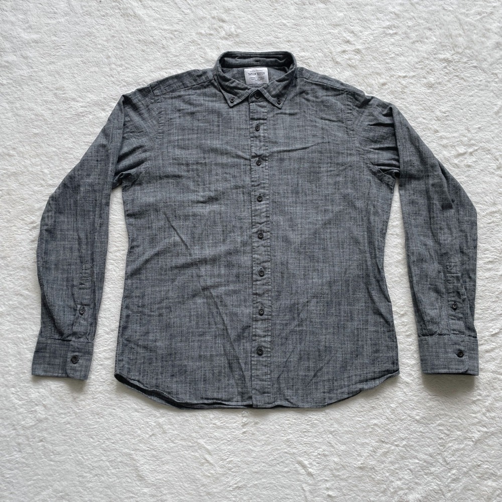 Taylor Stitch Mens Charcoal Grey Slub Button Down Shirt Size Large USA Tailored